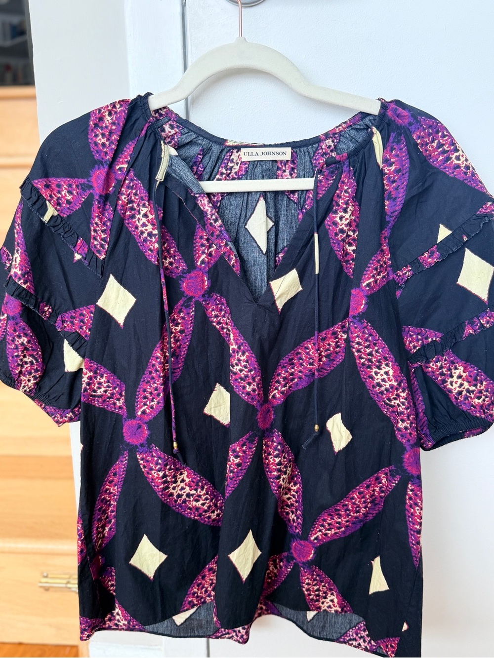 Ulla Johnson Navy and Purple Printed Women's Blouse Size 4